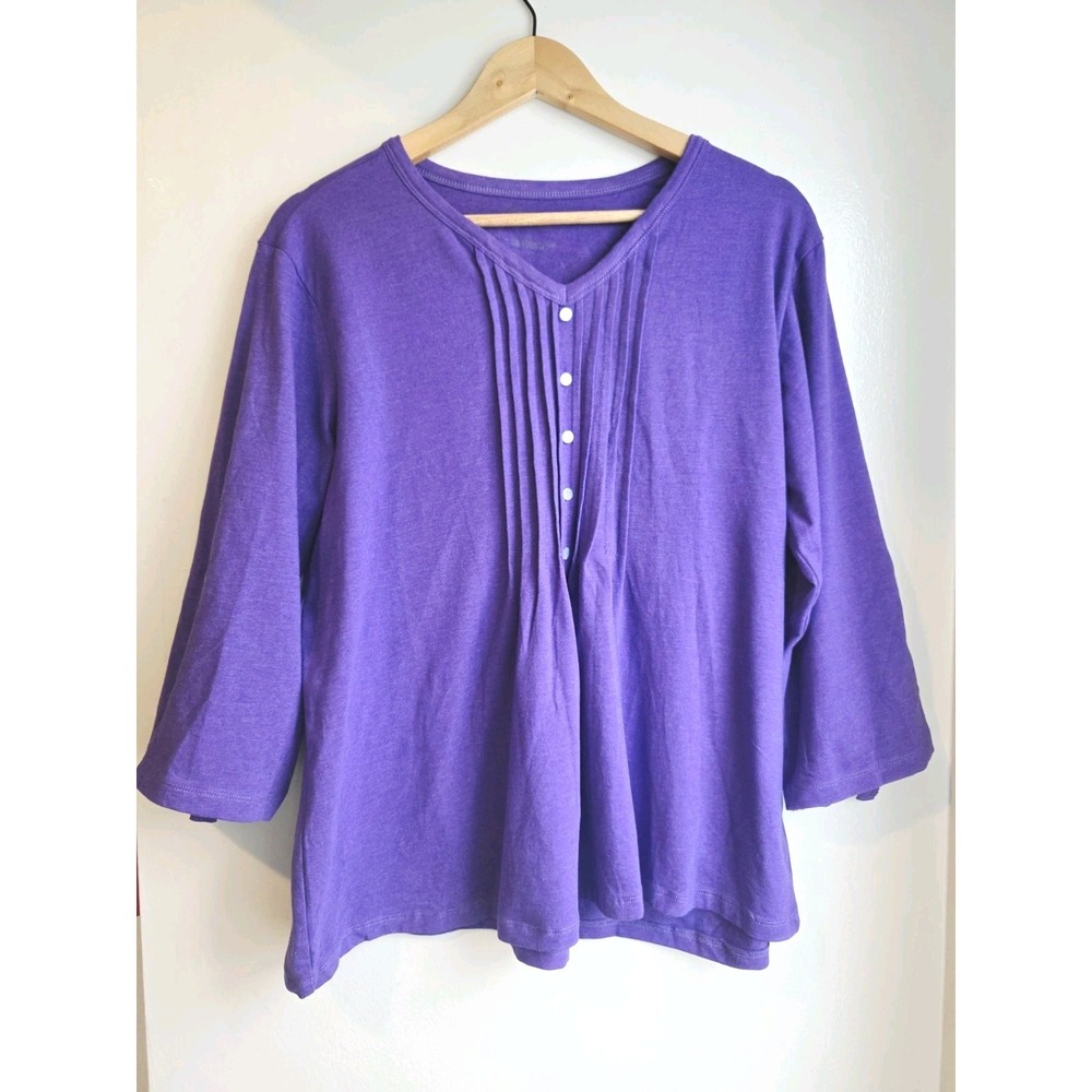 Easy Essentials Women's Top Blouse 3/4 Sleeve Purple Size XL Shirt